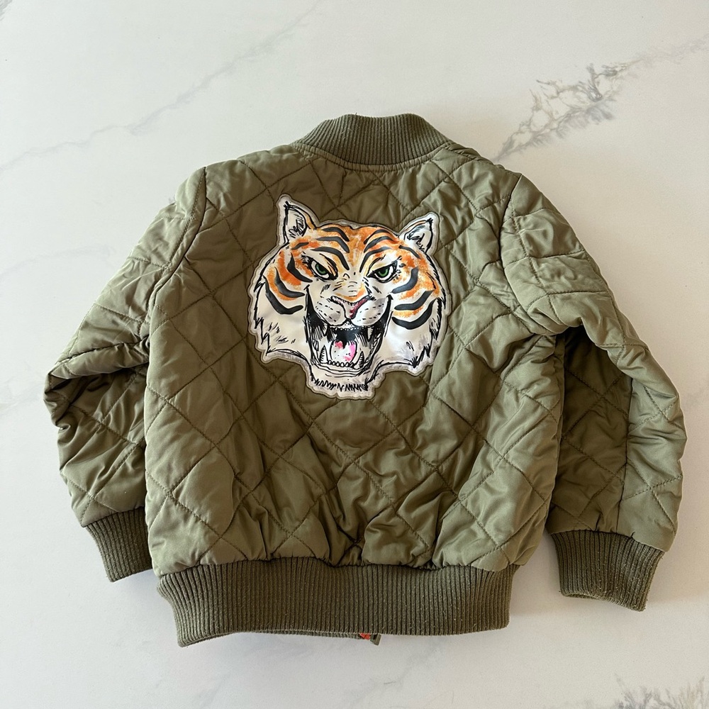 Stella McCartney Kids army green satin Tiger Bomber Jacket Boys - Size 6